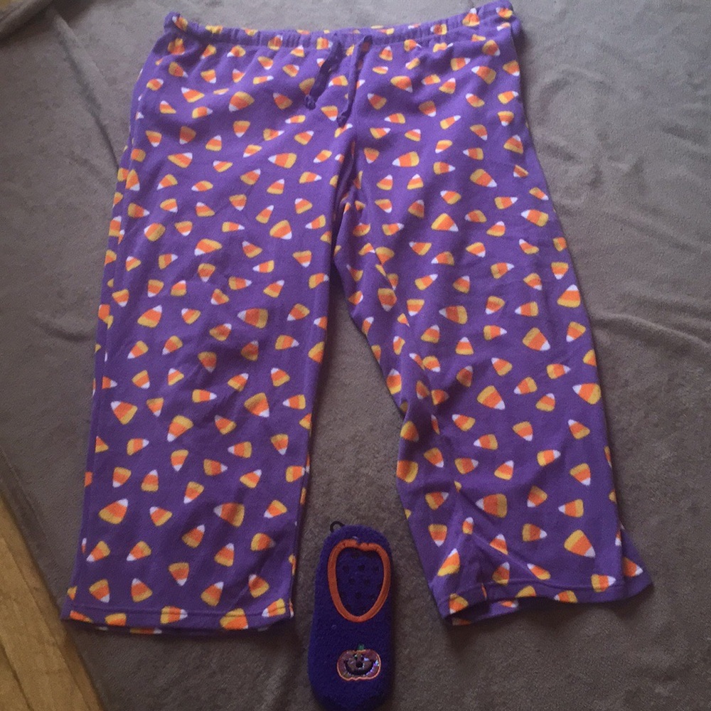 COPY - Candy corn Halloween pajama pants with sli…